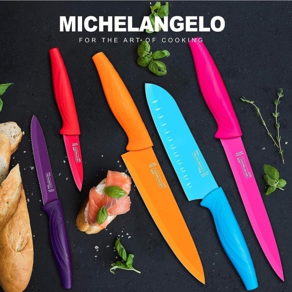 🔹️ MICHELANGELO 🔹️Kitchen sharp Knife Set, 10 Piece Nonstick Colored ✨️ - Picture 3 of 6